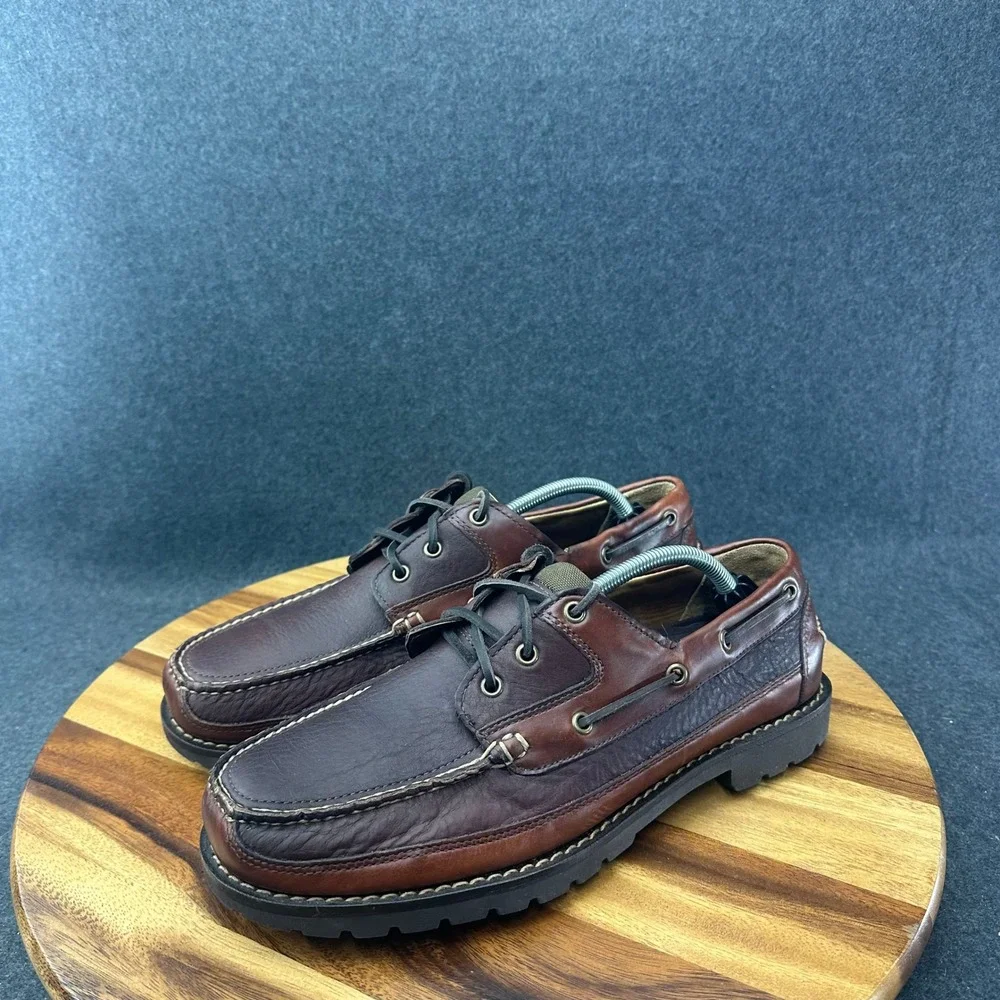 LL Bean Allagash Bison Handsewn Boat Shoes Oxford 244472 Brown Men's Size 12D